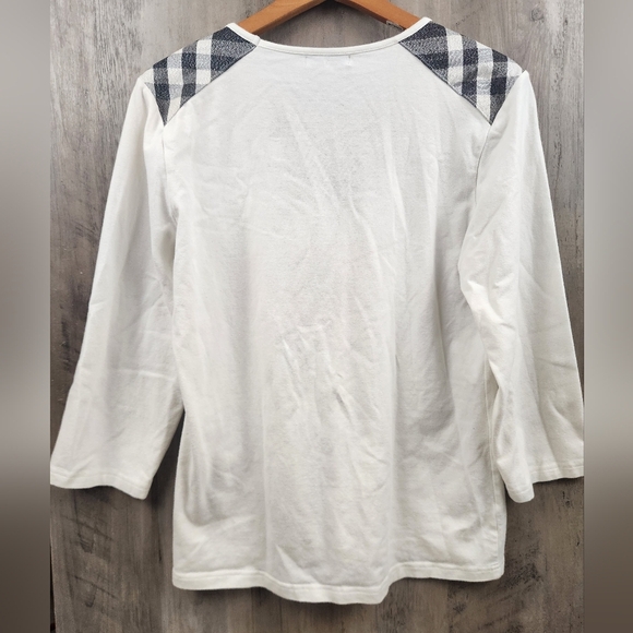 Burberry London 3/4 Sleeve Cotton Blend Striped Shoulder Basic T-Shirt Size M - Picture 6 of 7